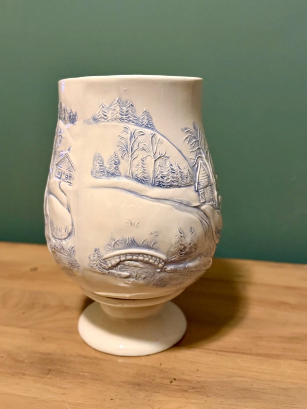 Vintage Ceramic Winter Village Luminary Candle Holder 10” Pedestal - Picture 5 of 12